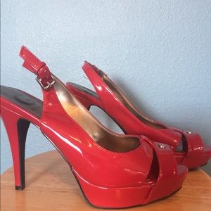 Guess Red Patent Platform Slingbacks